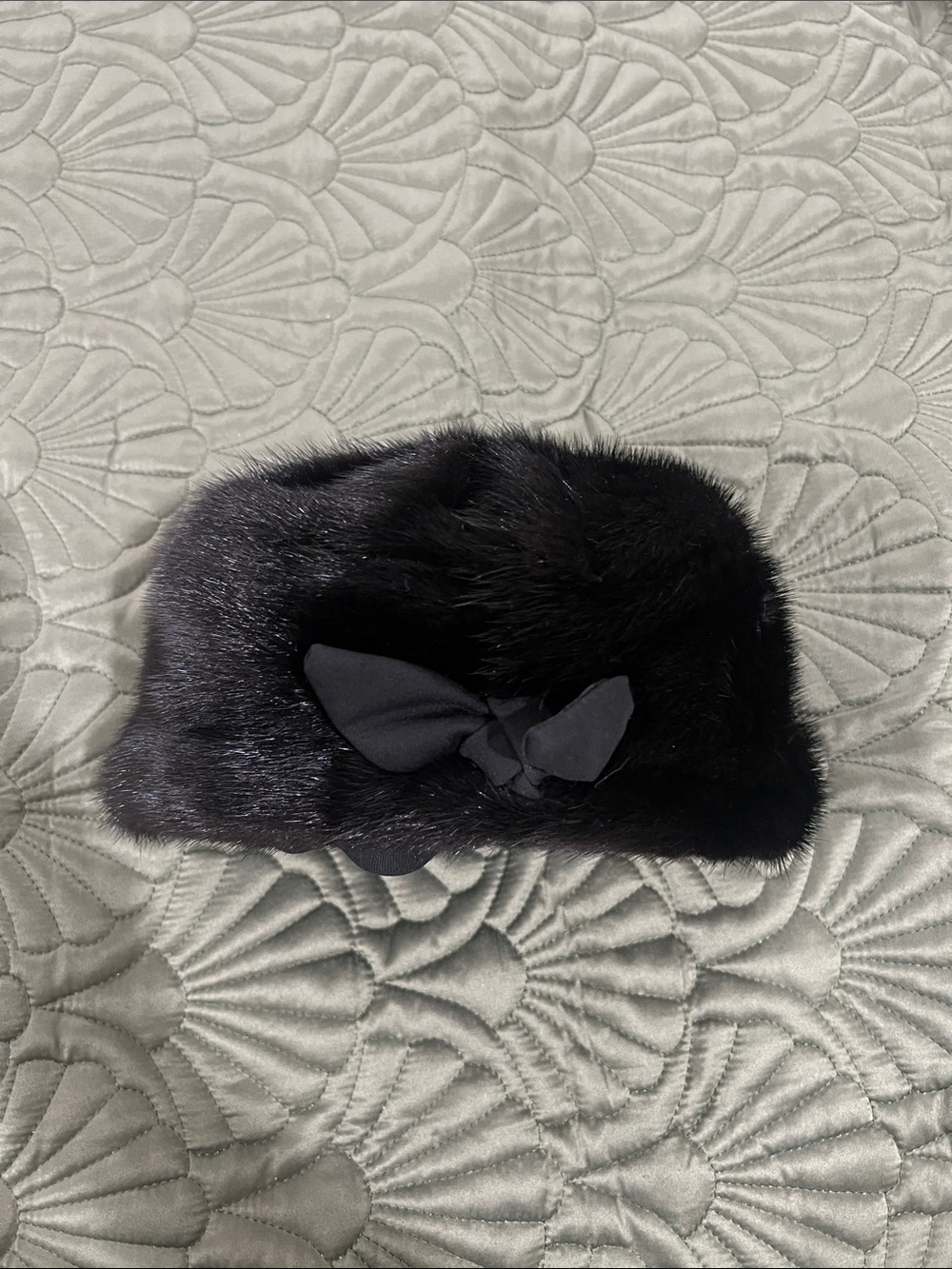 lola Black Faux Fur Headband with Bow Accent